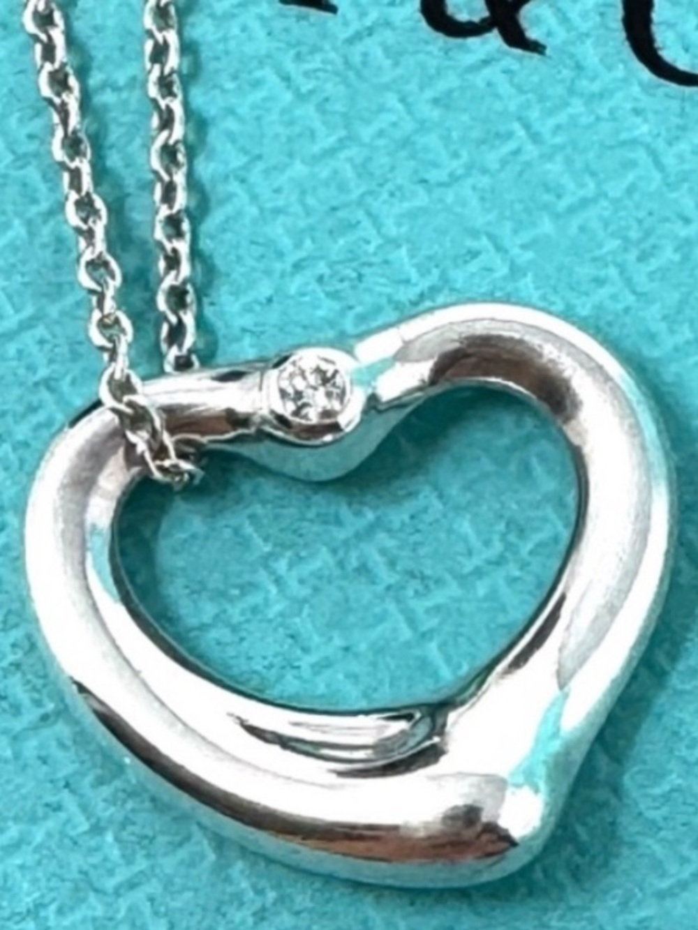 Authentic Tiffany & CO. Elsa Peretti 2P Diamond Open Heart Necklace.